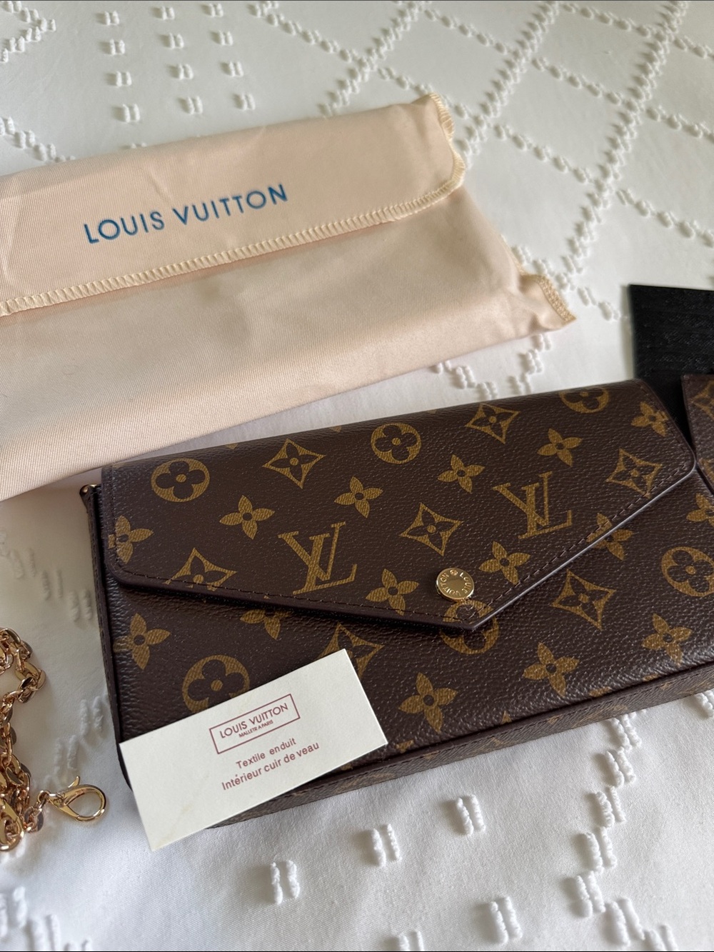 Louis Vuitton Brown Monogram Chain Wallet with Gold Hardware